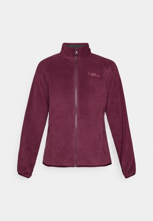 Fleece jack in bordeaux met ritssluiting, staande kraag en twee zijzakken. Kenmerkt zich door logo detail op de borst en een gladde textuur.