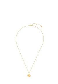 Zelta kaklarota ar smalku ķēdīti un apaļu piekariņu, kas rotāts ar sarežģītiem dizainiem. Regulējams garums, minimālisma un eleganta izskata.