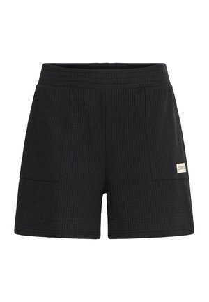 Sorte ribbede shorts med elastisk talje, to sidelommer og et lille brandmærke fortil. Tekstureret stof.