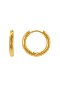 Boucles d'oreilles en or avec une finition poli, présentant une forme lisse et arrondie ainsi qu'un design de fermoir sécurisé.