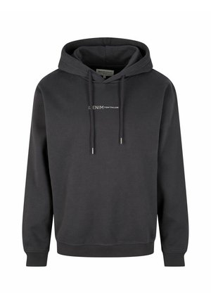 Črna kapuca iz mešanice mehkega bombaža, ki ima kenguru žep, kapuco z vrvico in majhen bel logotip na sredini prsnega dela.