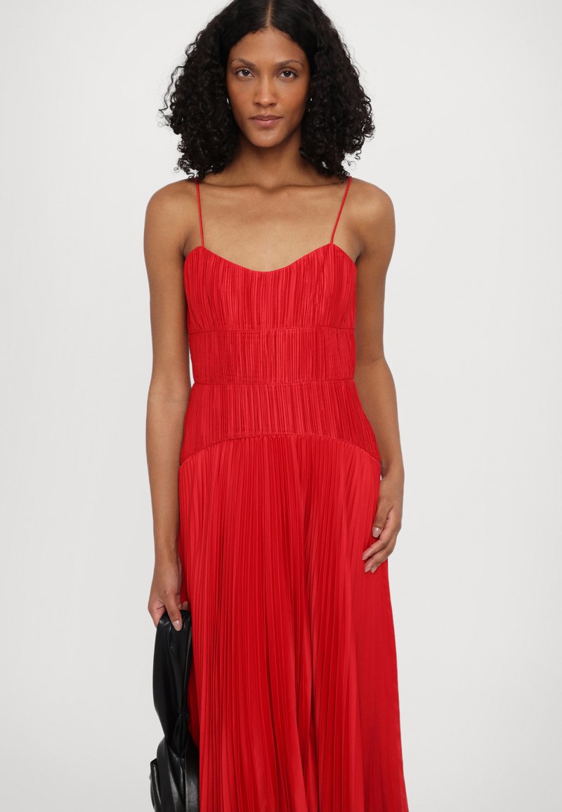chinese dress ladies Amur Women's Krisley Pleated Midi Dress, Spicy Coral, 0 at Amazon Women's  Clothing store