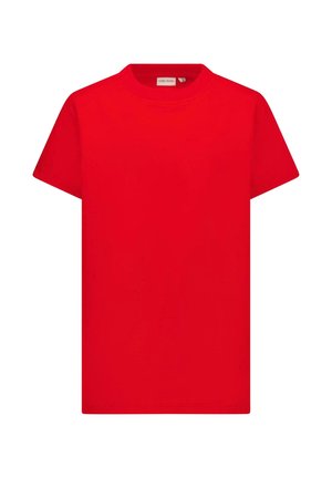 Rood T-shirt met korte mouwen van katoen, met een ronde halslijn en een rechte snit. Heeft een gladde textuur en een minimalistisch ontwerp.