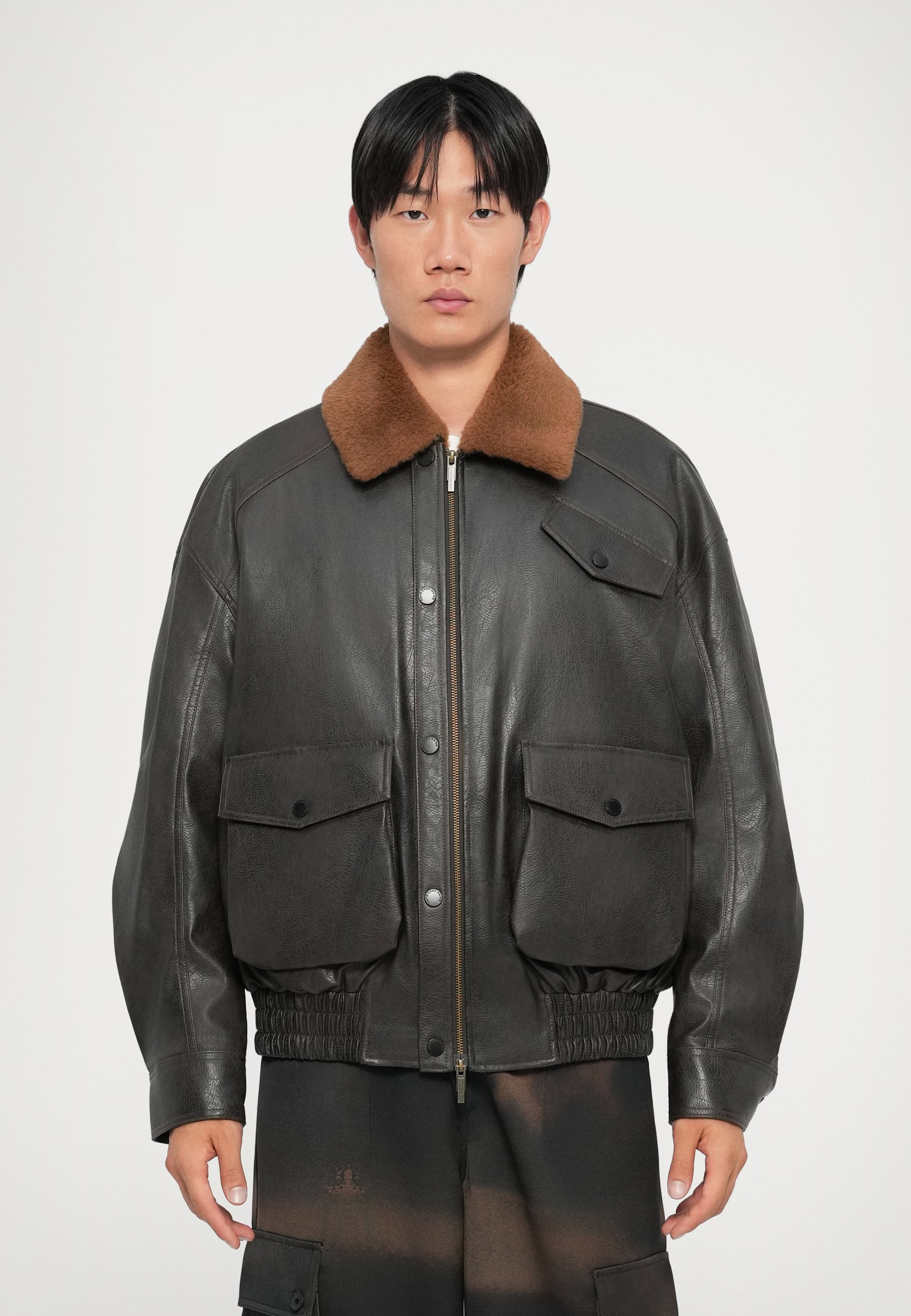 Feng Chen Wang Faux leather jacket - dark brown - Zalando.co.uk