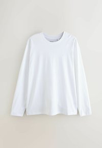 White long-sleeve t-shirt with a round neckline, made of soft cotton; features a subtle logo on the chest and straight-cut hem.
