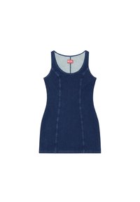 Denim ärton i mörkblått. Fitted design med rundade sömmar och rund halsringning. Har en röd logotagg vid halsen.