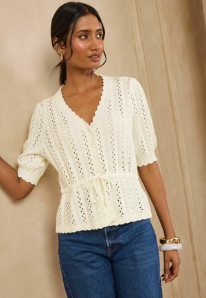 Love & Roses, PEPLUM TIE FRONT OPEN STITCH KNITTED CARDIGAN - Neuletakki - ivory