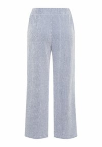 Gestreepte wijde broek in blauw en wit, met een elastische tailleband en een lichte stof met een gestructureerde afwerking.