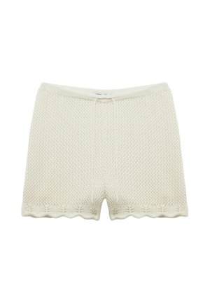 Shorts en tricot crème avec un motif texturé, un ourlet festonné et un cordon de serrage à la taille élastique.