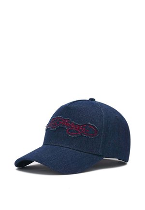 Ed Hardy, UNISEX DIAMANTE APPLIQUE INDIGO DENIM 5 PANEL TRUCKER CAP - Cap - indigo
