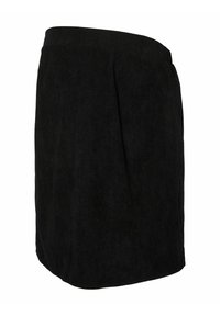 Jupe en velours côtelé noir avec un design plissé, dotée d'une taille lisse et d'une forme évasée, offrant une apparence texturée et structurée.