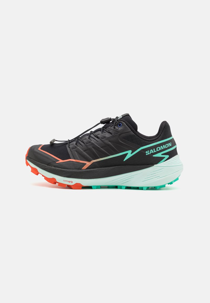 Salomon THUNDERCROSS  - Turistické topánky - black/cherry tomato/electric green