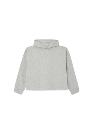 Lichtgrijze hoodie met lange mouwen, geribbelde manchetten en een comfortabele pasvorm, weergegeven op een witte achtergrond.