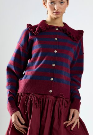 FRILL COLLAR  - Cardigan - burgundy navy stripe