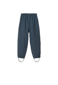 Pantalons bleu marine avec une taille élastique, forme fuselée et poignets élastiques. Présente des boucles de cordon au bas pour un ajustement.