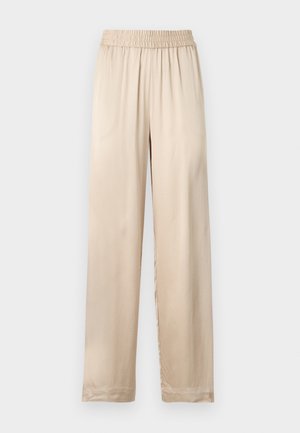 Μπεζ παντελόνι σε φαρδιά γραμμή με ελαστική μέση και ίσια μπατζάκια, φτιαγμένο από λείο, ελαφρύ ύφασμα.