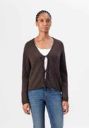 TOM TAILOR DENIM COZY CARDIGAN WITH BOW DETAIL - Strickjacke - soft chocolate brown