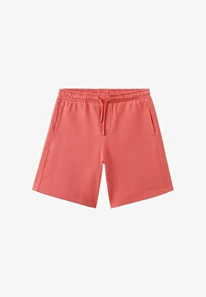 Lachsfarbene Freizeitshorts mit elastischem Bund, Kordelzug, Seitentaschen und geradem Schnitt, geeignet für lässiges Tragen.