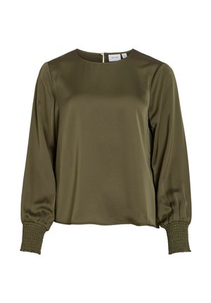 VILA, LONG SLEEVED TOP VIELLETTE ROUND NECK - Μπλούζα - dusty olive
