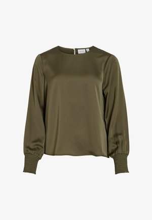 VILA, LONG SLEEVED TOP VIELLETTE ROUND NECK - Blouse - dusty olive