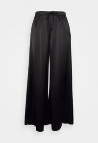 Svarta vida byxor med en slät, satinfinish, med elastisk midja och justerbar dragsko för en bekväm passform.