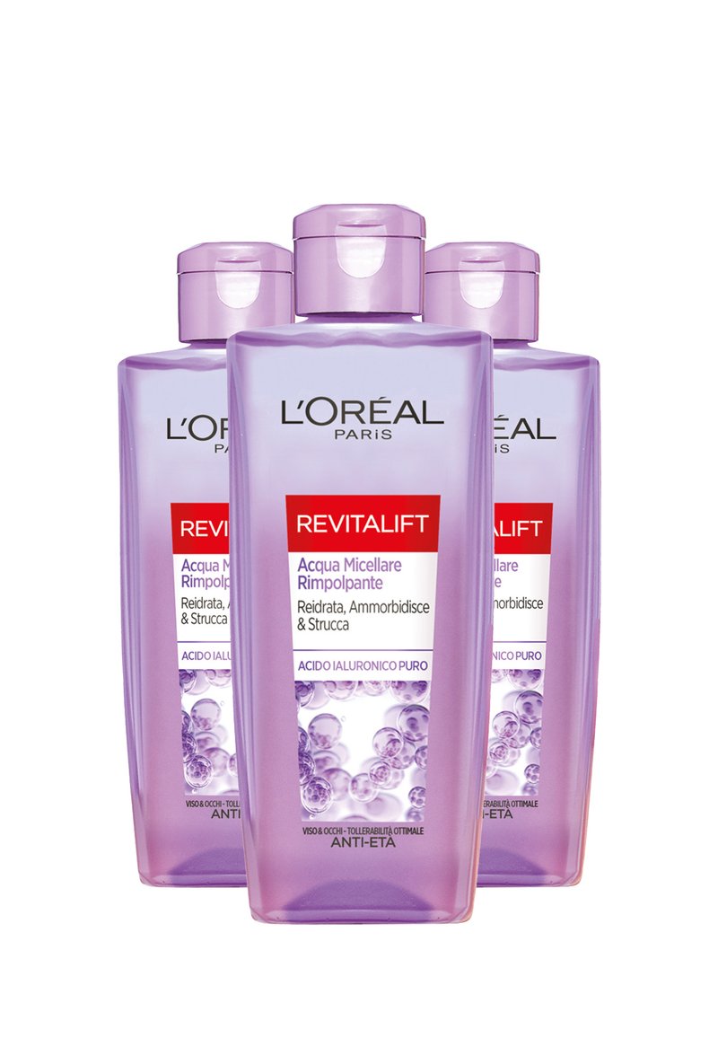 L'Oréal Paris - ACQUA MICELLARE RIMPOLPANTE REVITALIFT FILLER, AZIONE DETERGENTE ANTI-ETÀ CON ACIDO IALURONICO PURO, 200 ML - 3 PACK - Olio detergente, Ingrandire