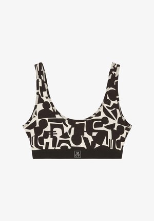 Svart och gräddfärgad mönstrad bralette med geometrisk design, breda band och en solid svart underband med en logotags.