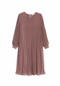 Långärmad klänning i plisserad, lätt tyg i mauve. Har rund halsringning och elastiska ärmmuddar för ökad komfort.