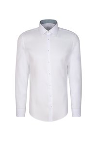 Witte blouse met lange mouwen en slim fit, met een knoopsluiting en een contrasterende kraag met ruitpatroon. Gladde textuur.
