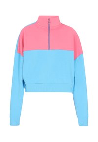 Sudadera recortada en rosa y azul, con un alto cuello, cierre de media cremallera y puños acanalados, hecha de una suave mezcla de algodón.