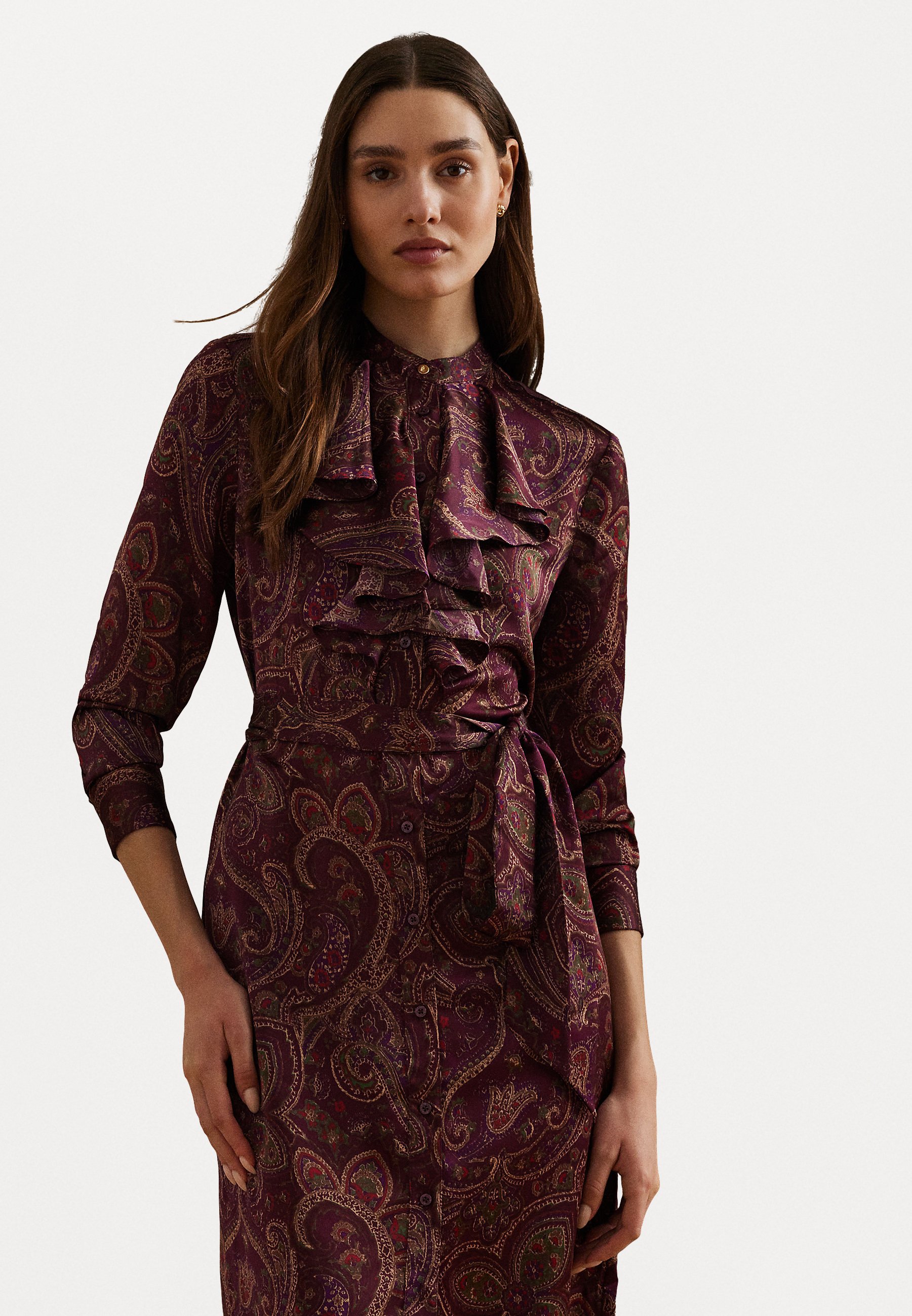 burgundy red dress long sleeve Big Paisley Jacquard Button Down Shirt main image 0