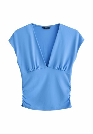 Next, REGULAR FIT - SOFT TOUCH SLINKY V-NECK RUCHED SHORT SLEEVE TOP  . - T-Shirt print - blue