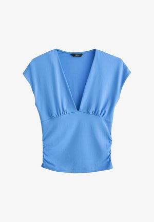 Next, REGULAR FIT - SOFT TOUCH SLINKY V-NECK RUCHED SHORT SLEEVE TOP . - Print T-shirt - blue