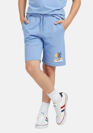 Lichtblauwe shorts van katoenmix, met een elastische tailleband, zijzakken en een bedrukking met palmbomen en zon.