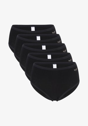 Czarne majtki z wysokim stanem wykonane z miękkiego materiału, z gładką talią i subtelnym akcentem logo. Zestaw pięciu par.