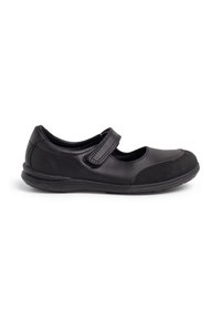 Pantof black Mary Jane din piele lucioasă, cu o curea cu arici. Dispune de un guler căptușit și un capac pentru degetul de la picior texturat pentru o durabilitate sporită.