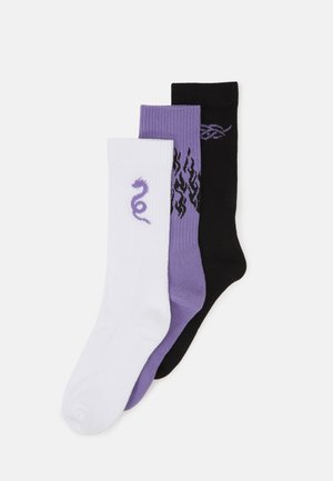 NEO GOTH 3 PACK - Strumpor - black/purple /off-white