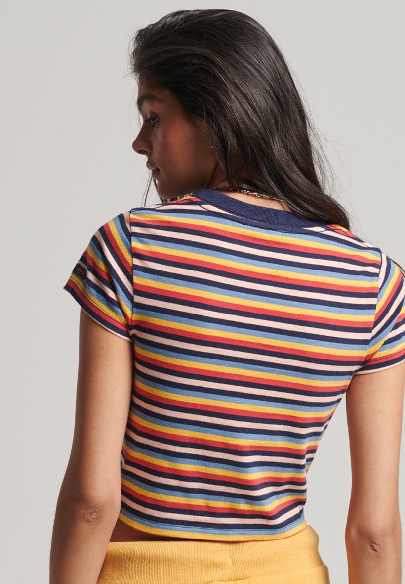 Superdry Organic Cotton Vintage Crop T-Shirt, Multicoloured, Red