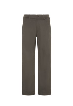 Pantaloni verde oliva scuro realizzati in morbida miscela di cotone. Presentano una chiusura con bottoni e tasche standard con un design a gamba dritta.