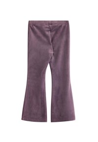 Leggings évasés en tissu violet doux, avec une texture lisse et une taille élastique pour le confort. Pas de motifs ni d'accents visibles.