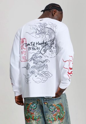 Ed Hardy, MENS FLYING TWIN DRAGON GRAPHIC LONG SLEEVE RELAXED T-SHIRT - Longsleeve - white