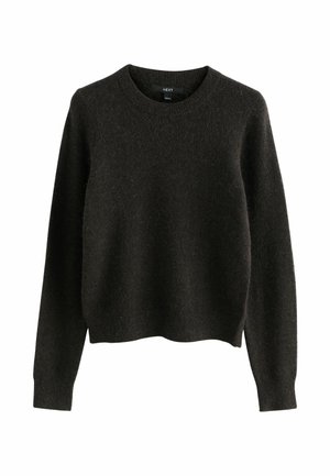 Mørkegrå, langærmet sweater med rund hals. Fremstillet af blødt, struktureret materiale, der har en afslappet pasform og ribbede manchetter og fåd.