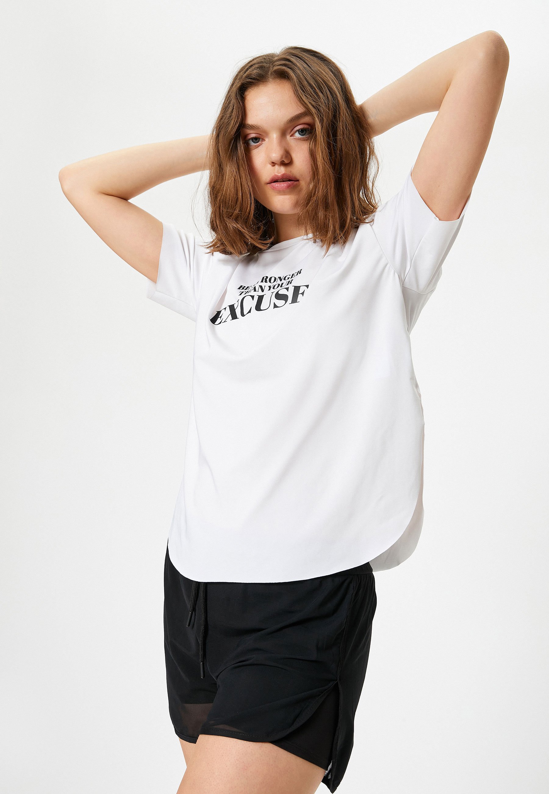 KOTON Damen T-Shirt Mit Print – 100% Baumwolle, Kurzarm, Crewneck In Pink, Größe XS