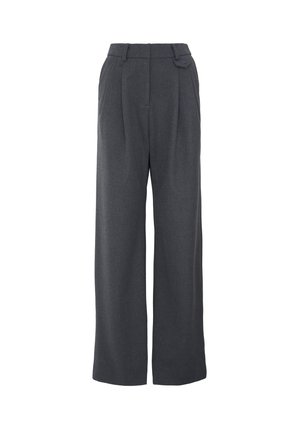 Grijze wijde broek gemaakt van textiel met een hoge taille, plooien en een zijknopsluiting.