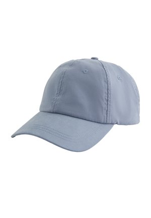 Svetlomodrá bavlnená bejzbalová čiapka s zakriveným šiltom a prešitými ventilačnými otvormi, zobrazená na bielom pozadí.
