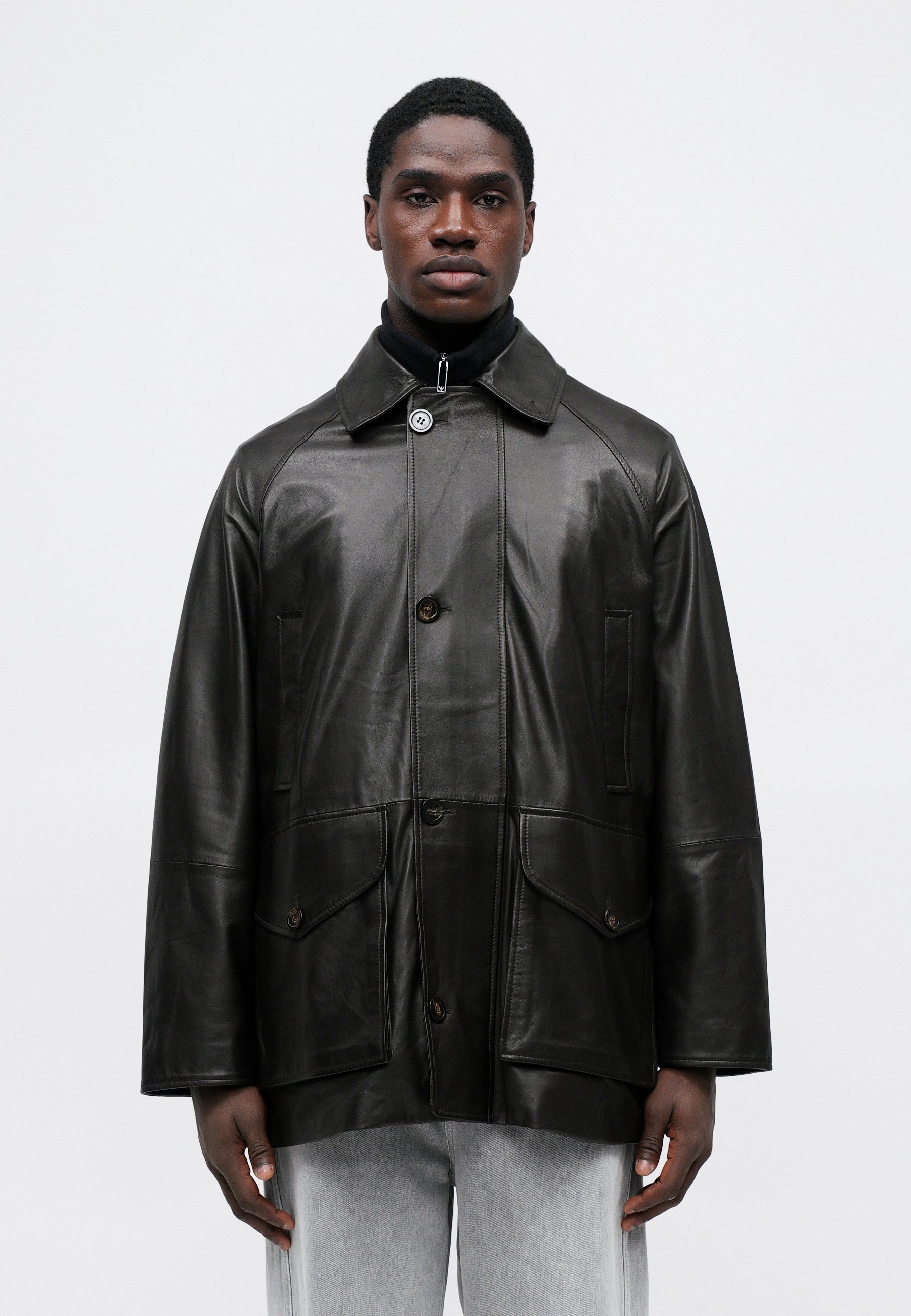 Emporio Armani JACKET - Leather jacket - black - Zalando.co.uk