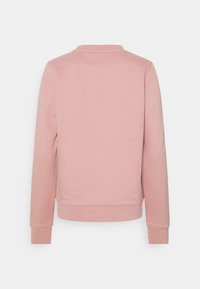 Felpa rosa con maniche lunghe, collo a giro e polsini elasticizzati. Texture liscia con un colore uniforme e senza motivi o dettagli hardware visibili.