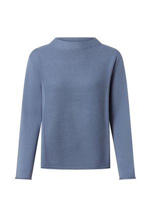 Maglione a maniche lunghe blu in maglia con un motivo testurizzato, colletto alto e vestibilità rilassata. Materiale morbido con finitura liscia.