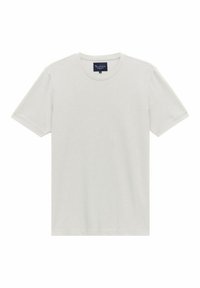 Ljusgrå bomullströja med rund hals, korta ärmar och rak nederkant. Har en tygetikett vid halslinningen.