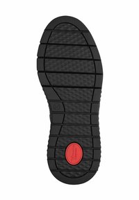 Talpa de pantof din cauciuc negru cu modele texturate pentru aderență, având un accent circular roșu marcat cu "comfort" aproape de centru. Eticheta cu mărimea 37 este vizibilă.